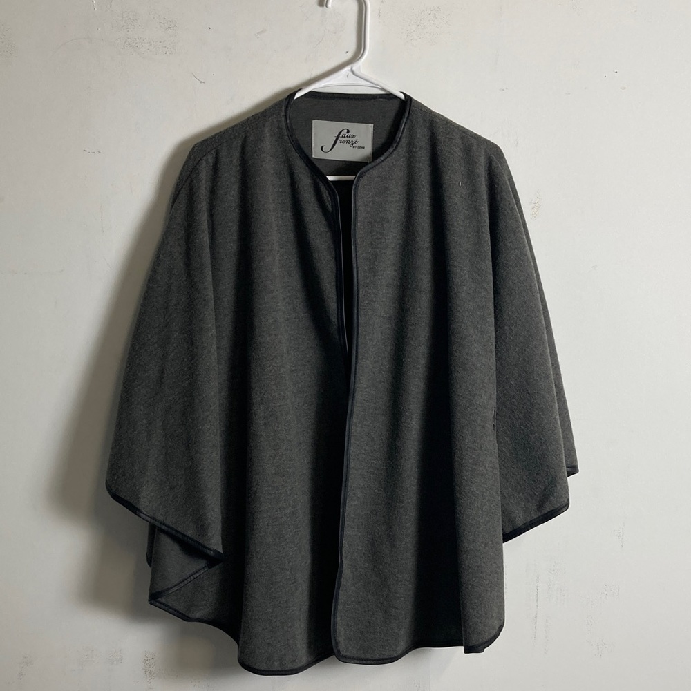 Faux Frenzi Charcoal Wool Blend Poncho
